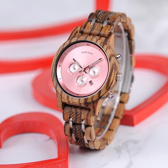 WOMANS PINK WOODEN FASHION WORK WATCH NEW - Picture 4 of 10